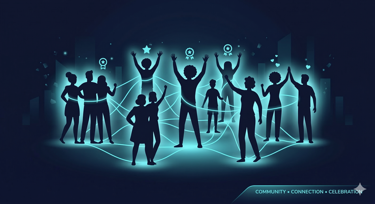 Community network illustration with connected people and glowing links