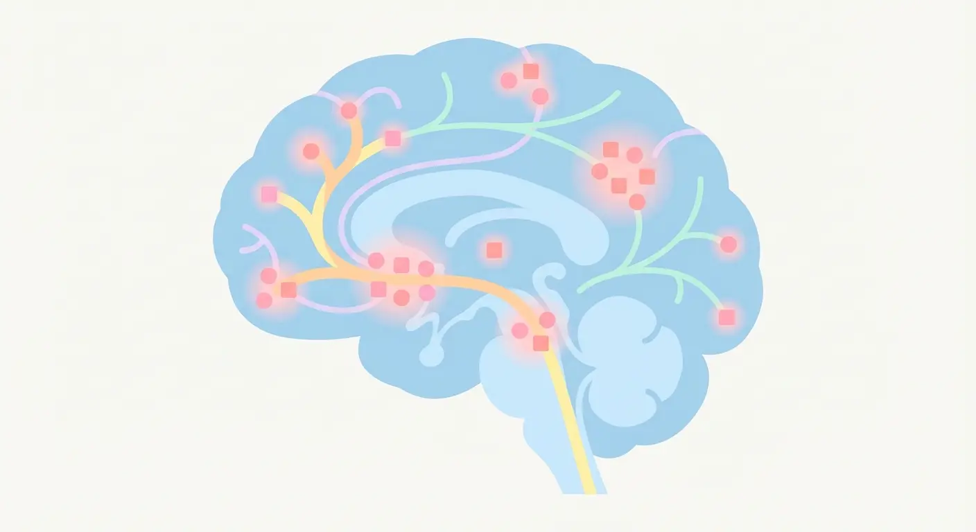 Brain diagram illustrating nicotinic acetylcholine receptor upregulation and dopamine pathway changes during nicotine withdrawal
