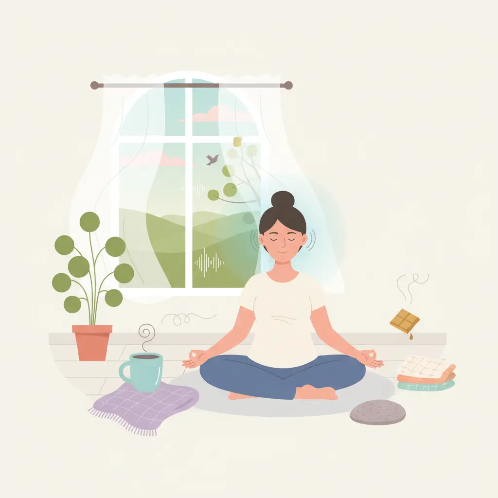 Person practicing the 5-4-3-2-1 grounding technique using all five senses to overcome a cigarette craving