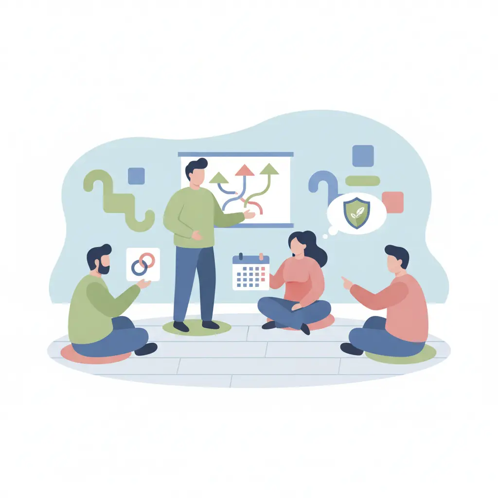 Small support group circle discussing relapse prevention strategies to stay smoke-free long term