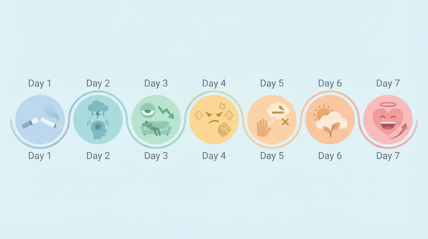 visual timeline of nicotine withdrawal symptoms across the first 7 days of quitting smoking