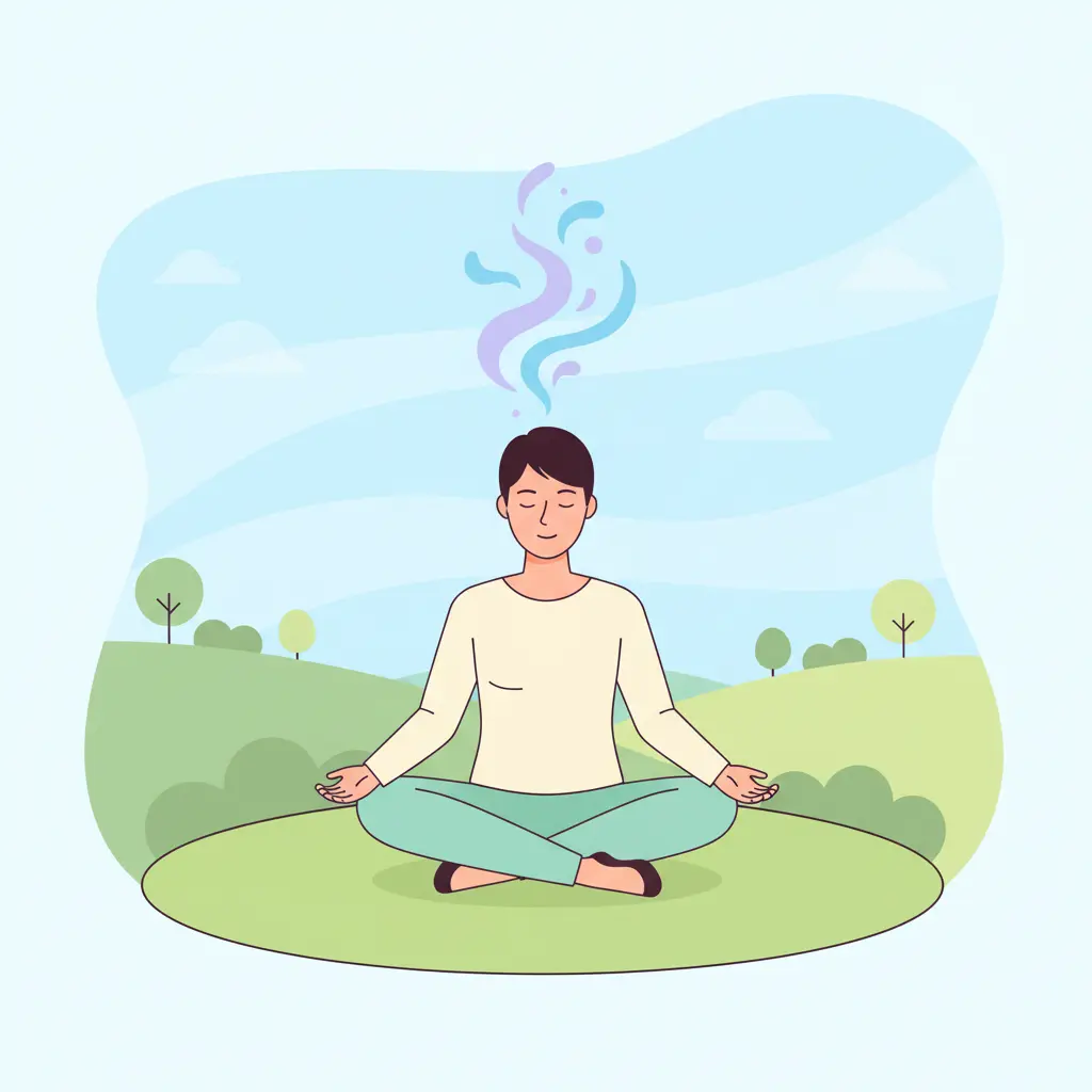 Person sitting cross-legged outdoors practicing craving surfing mindfulness technique to manage cigarette cravings