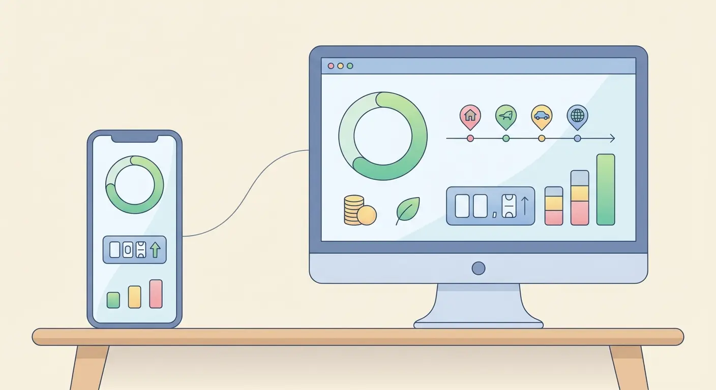 Quit smoking money saved calculator displayed on smartphone and desktop showing real-time savings counter and milestone progress indicators