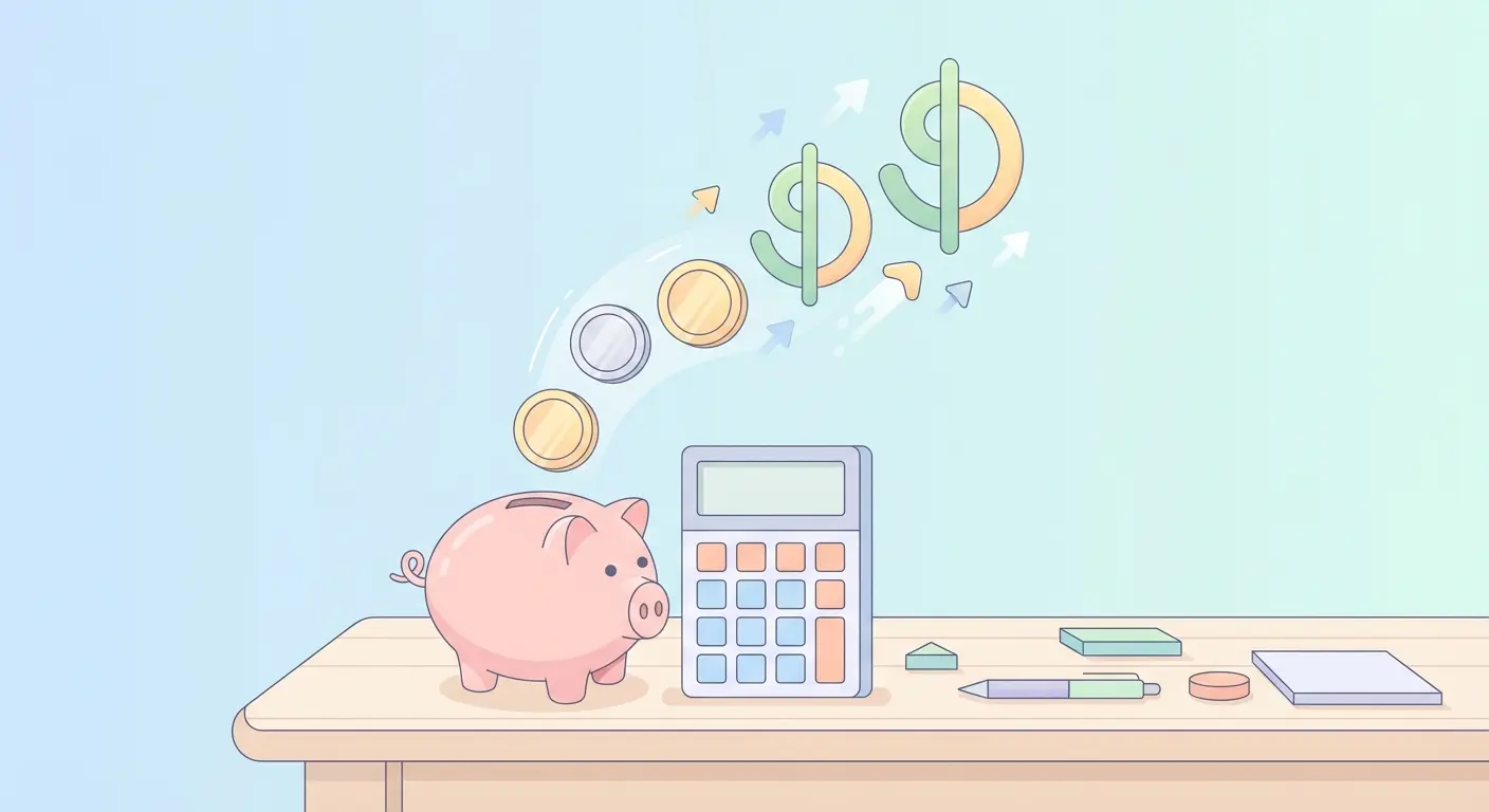 Quit smoking money saved calculator concept showing a piggy bank and digital calculator with coins representing annual cigarette savings