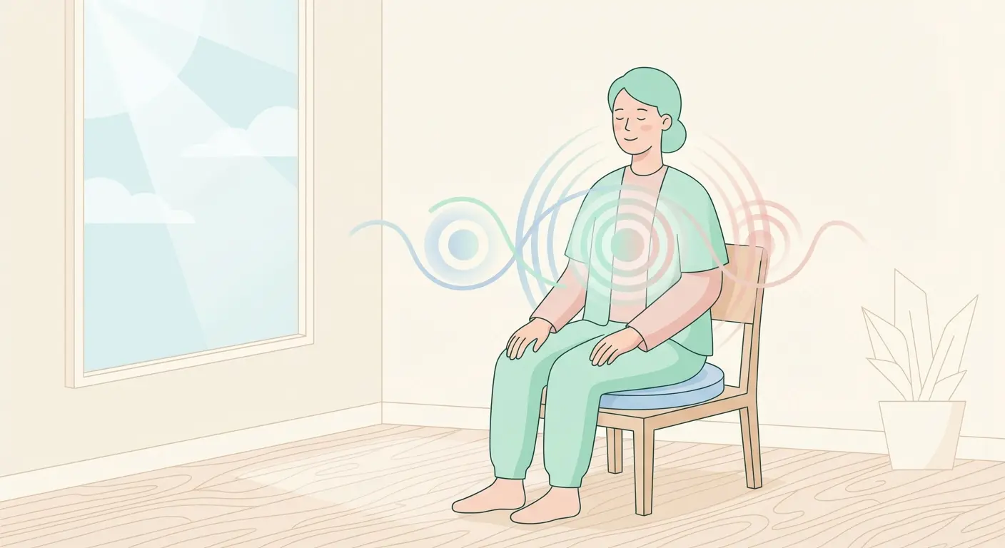 Person practicing controlled breathing for smoking craving relief in a calm, minimal room