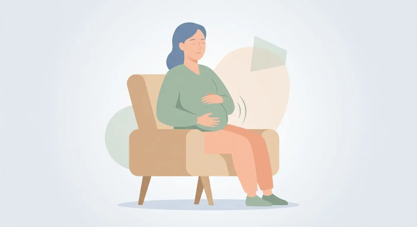 Person practicing deep breathing to manage quit smoking cravings, seated calmly with hands on abdomen in a peaceful pastel-toned space