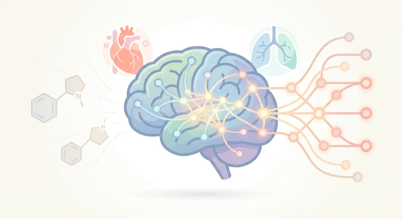 Illustration of brain neural pathways rewiring during nicotine withdrawal, showing strengthened connections and dopamine system recovery after quitting smoking