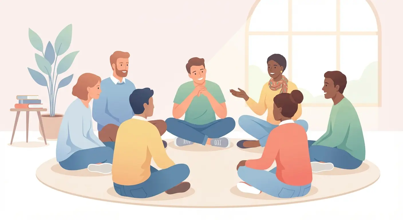 Diverse group of adults in a supportive circle representing quit smoking accountability and peer support