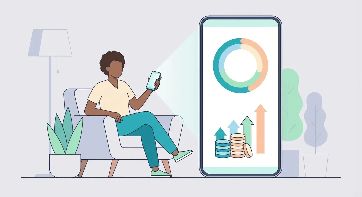 Person tracking money saved from quitting smoking on a quit smoking app with savings visualization on smartphone