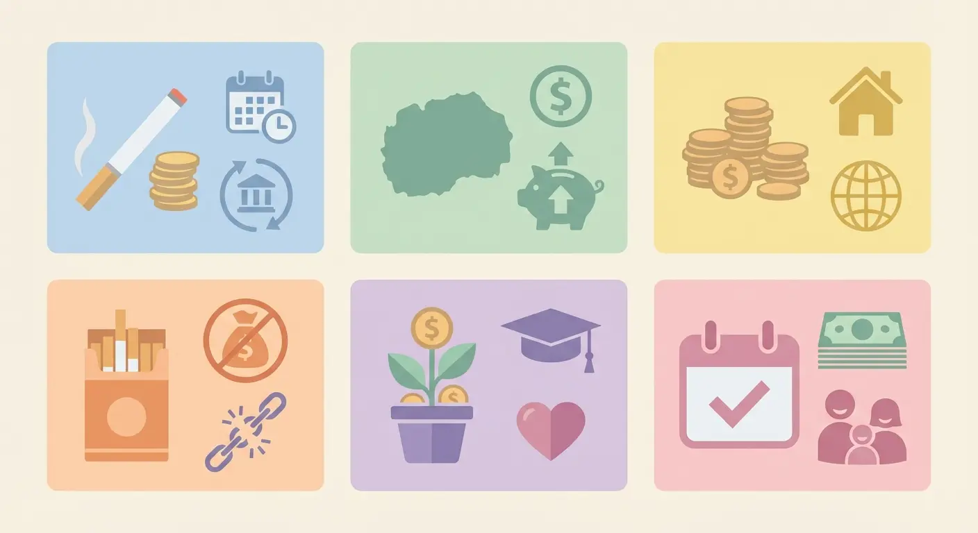 Flat-vector infographic showing the annual cost of smoking breakdown including cigarettes, healthcare, and hidden expenses