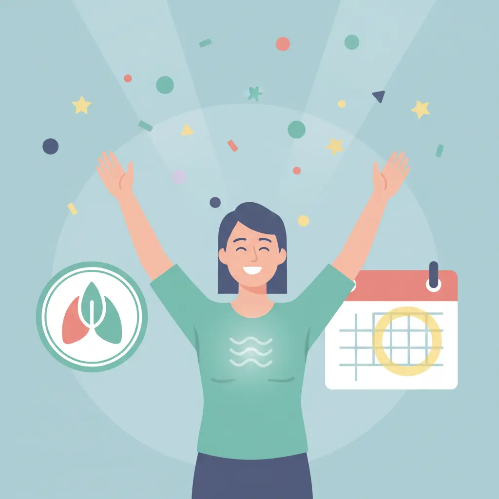 Person celebrating a smoke-free milestone with arms raised in a joyful pose, representing quit smoking motivation and success