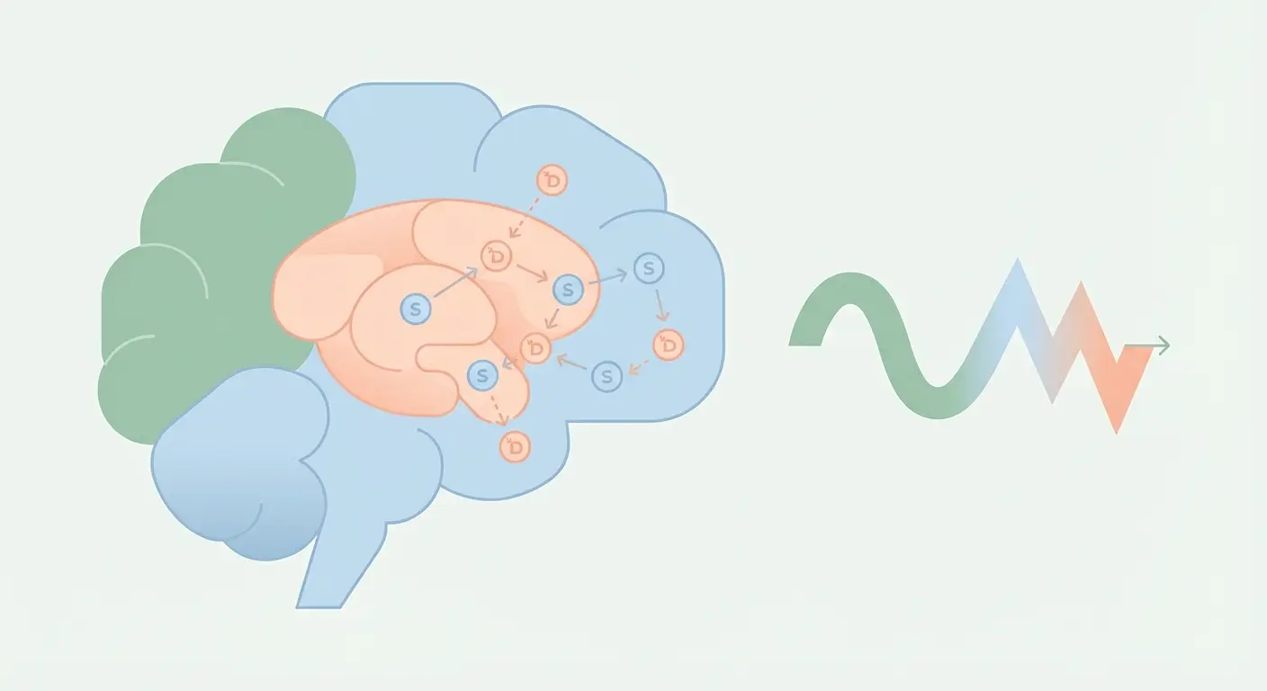 Diagram showing nicotine withdrawal effects on brain chemistry, with dopamine and serotonin signaling changes in the nucleus accumbens after quitting smoking