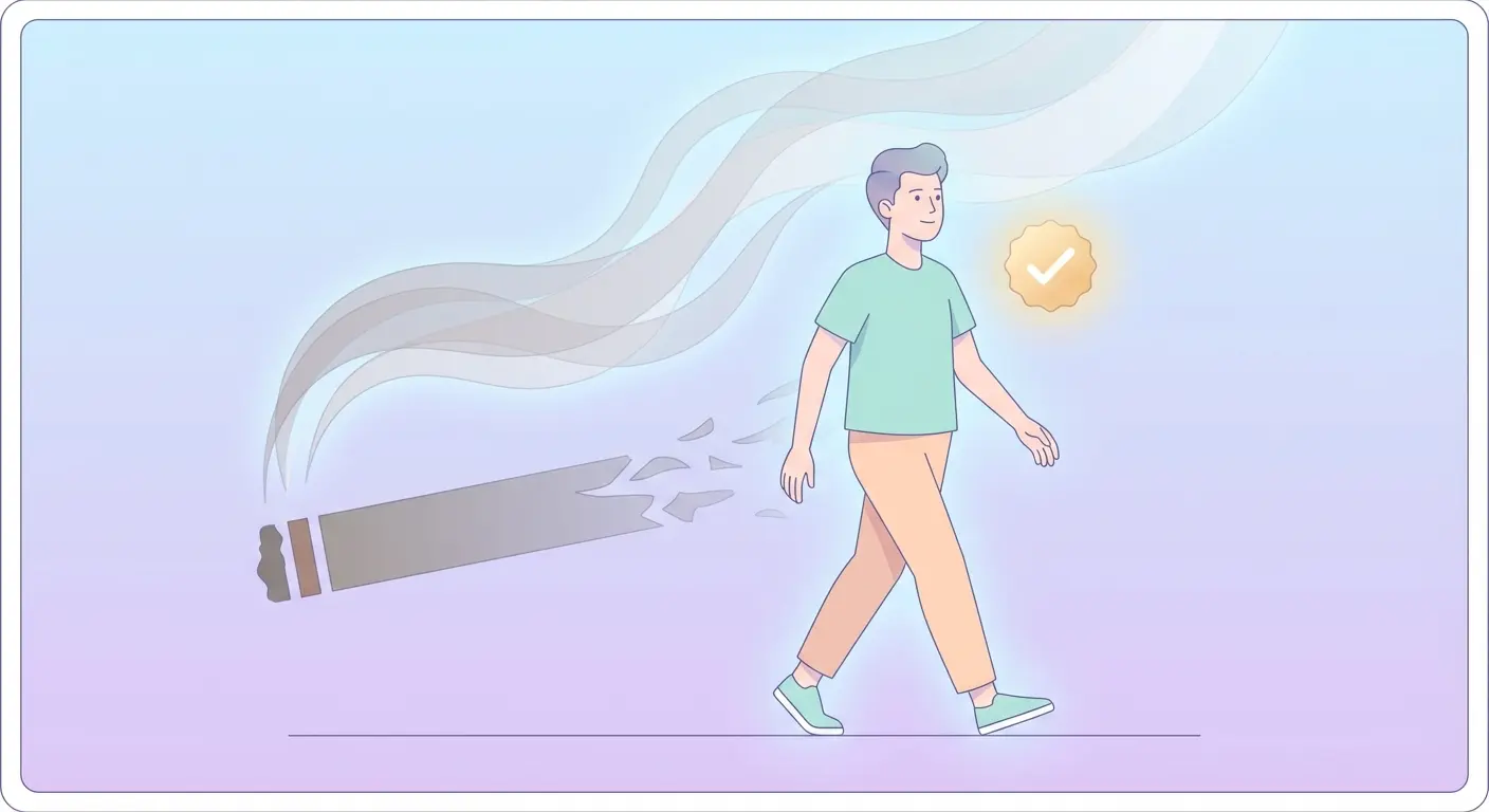 Person stepping forward away from fading cigarette silhouette representing building a smoke-free identity after quitting smoking