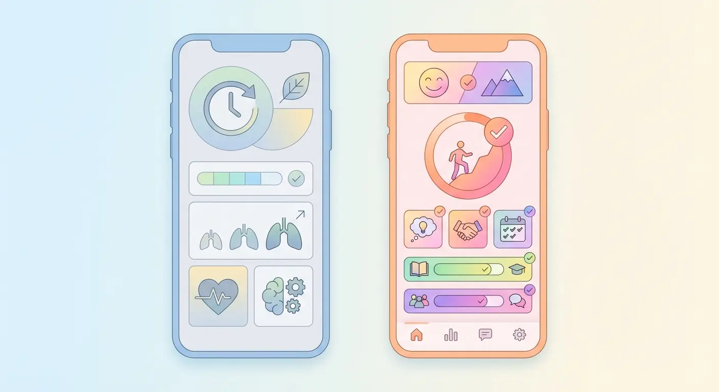 Side-by-side comparison of a basic quit smoking app tracker versus a full smoking cessation app with behavioral coaching features