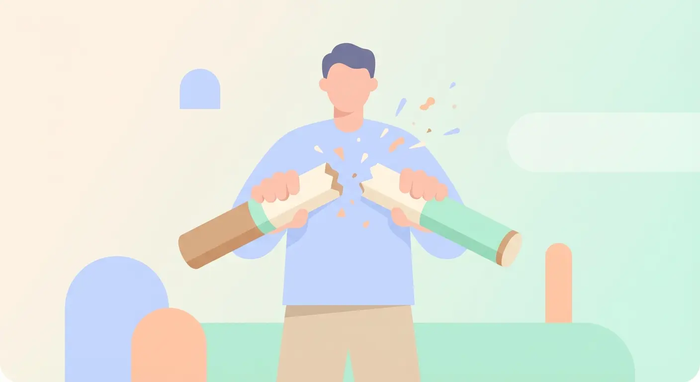 Person breaking a cigarette in half representing the decision to quit smoking