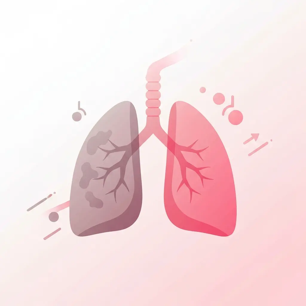 Illustration of human lungs healing after quitting smoking — damaged tissue on left transitioning to healthy pink tissue on right, symbolizing lung recovery over time