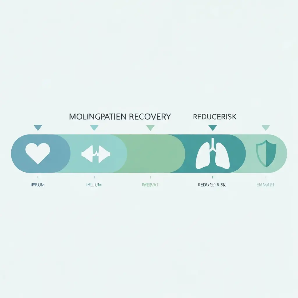 Quitting smoking lung recovery timeline infographic — horizontal progression from 20 minutes to 15 years showing gradual improvements in lung function, cancer risk reduction, and cardiovascular health milestones