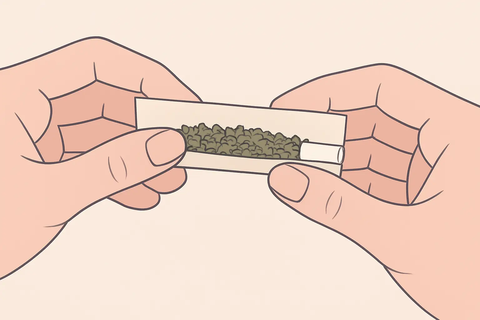 Illustration of hands rolling a cigarette with paper and filter, representing the physical ritual that can trigger cravings for roll-up smokers