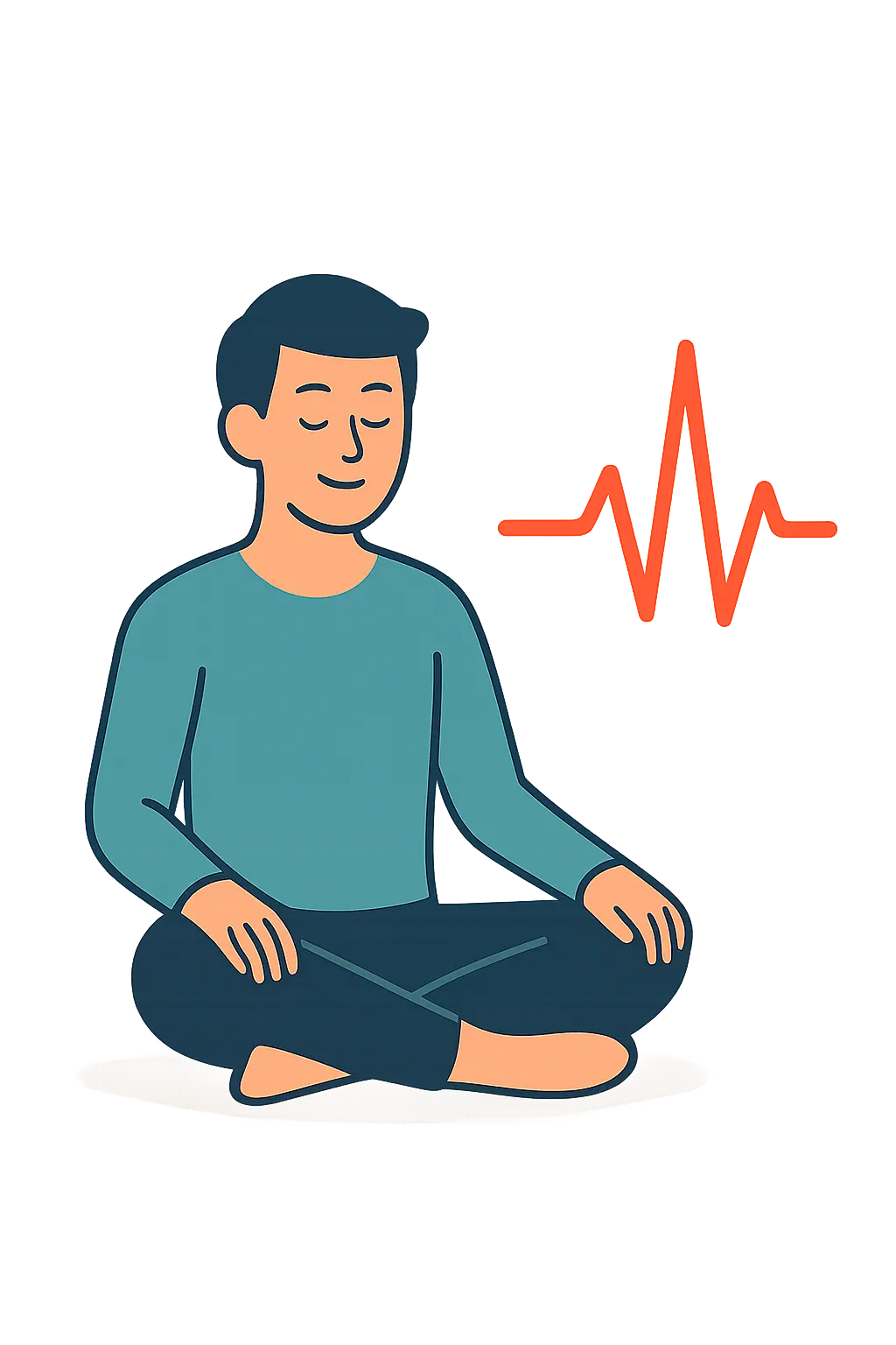 Illustration of a person appearing calm while a heart rate line rises, representing the mismatch between feeling relaxed and nicotine's true stimulant effect on the body