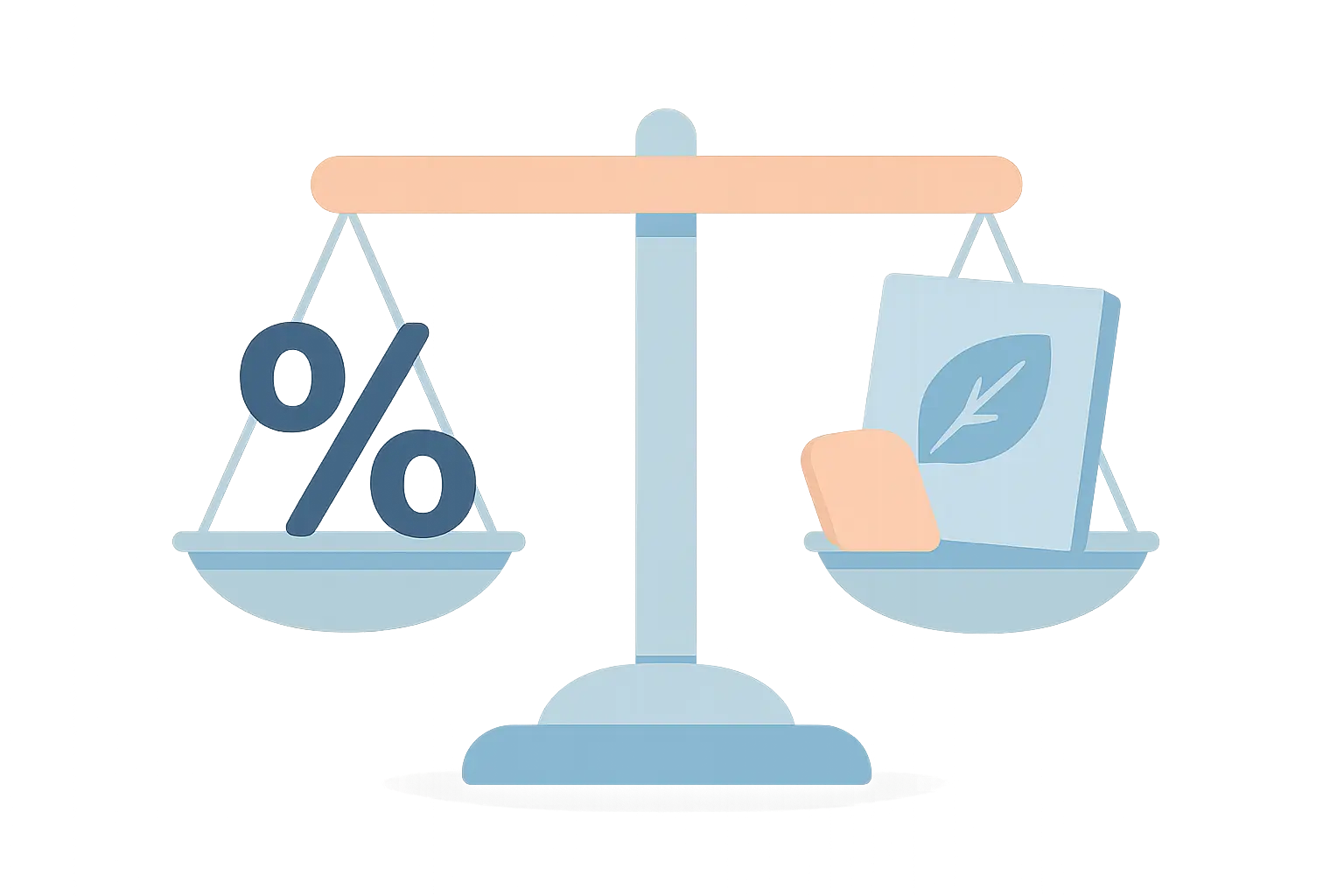 Illustration of a balanced scale with a percentage symbol and a nicotine patch and booklet, representing a fair wellness program surcharge paired with a reasonable alternative