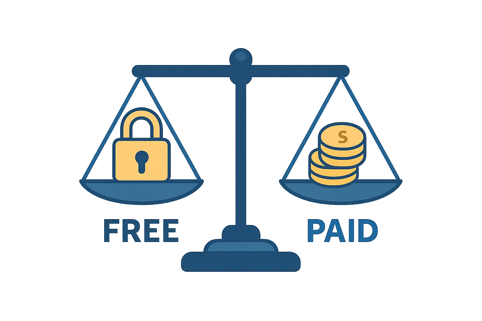 Balance scale comparing free and paid quit smoking app features