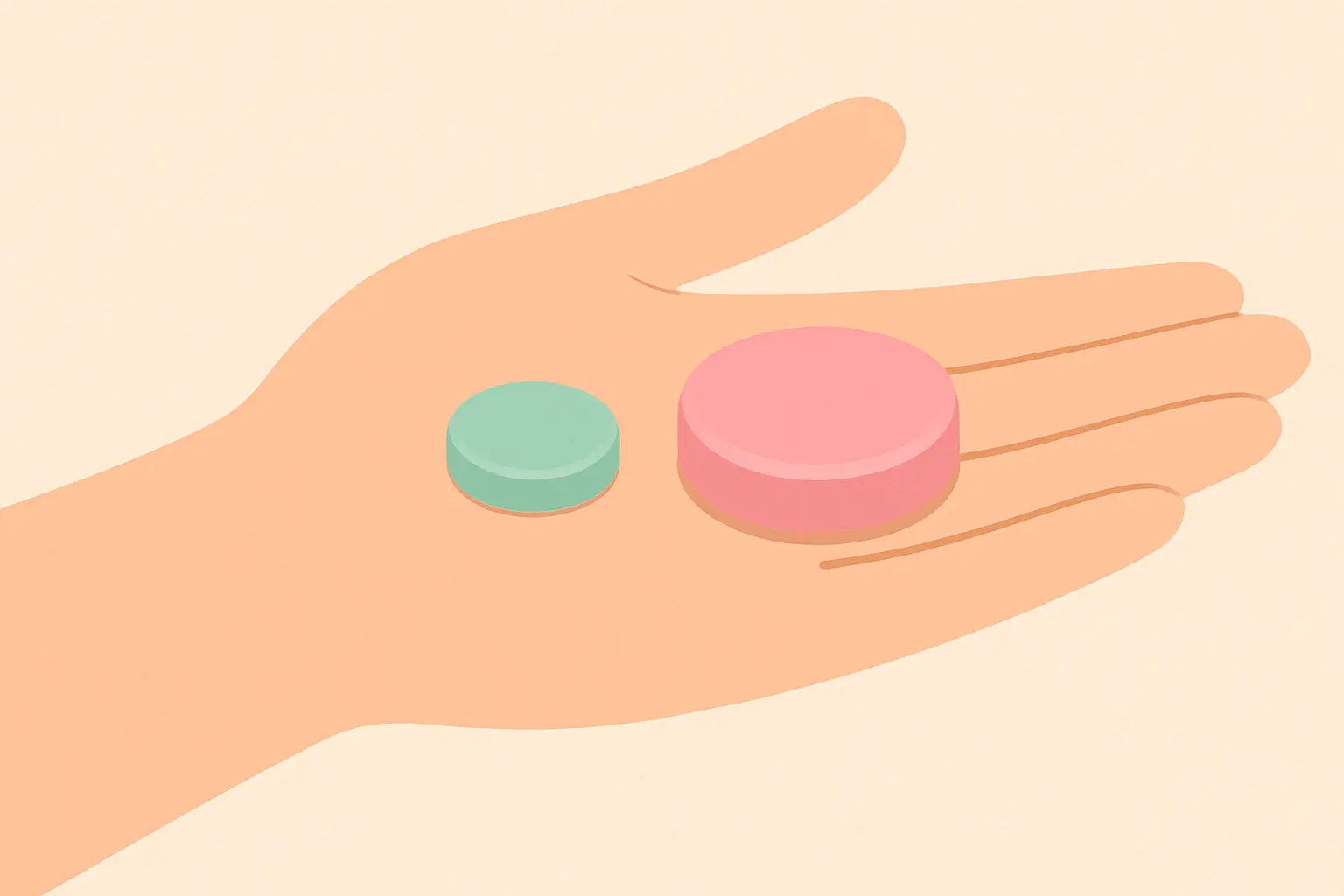 Illustration comparing the size of a mini nicotine lozenge and a regular nicotine lozenge side by side
