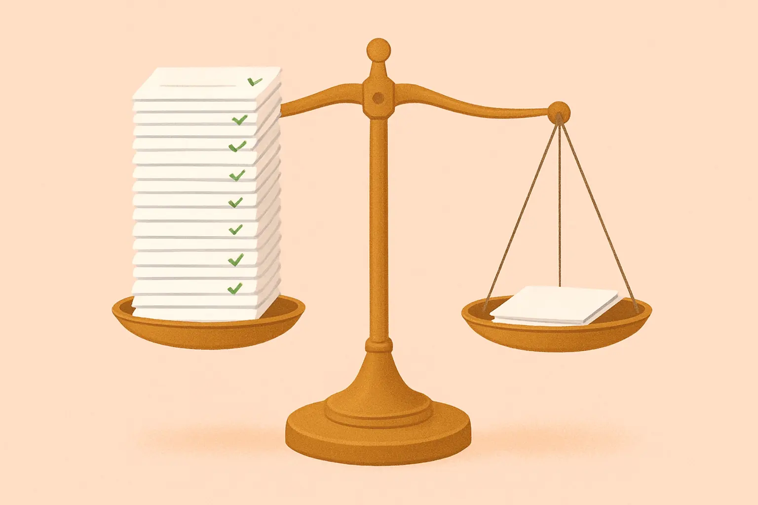 Illustration of a scale with a tall stack of research papers labeled by checkmarks on one side and a thin, uneven stack on the other, comparing strong NRT evidence with limited laser therapy evidence