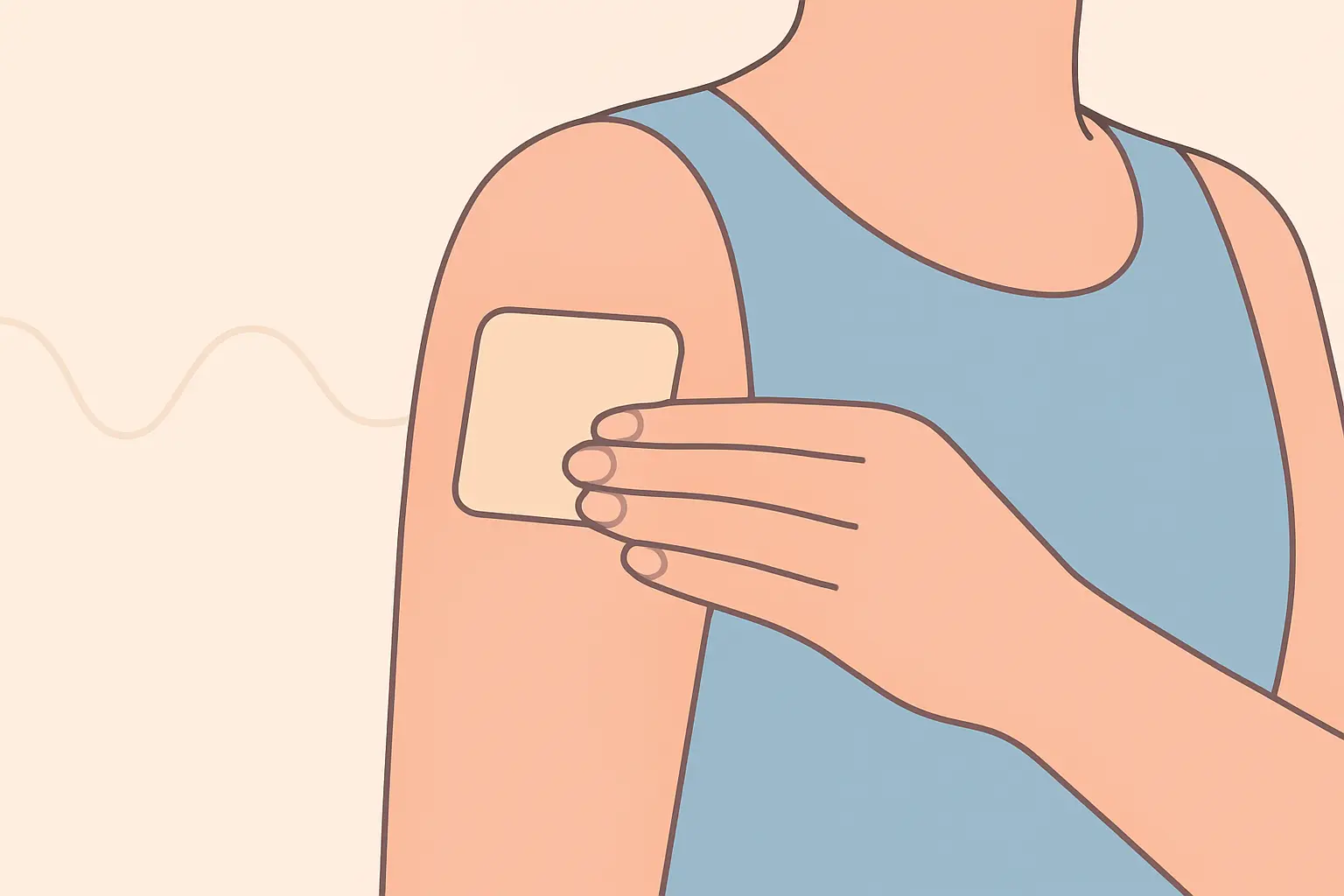 Illustration of a nicotine patch applied to the arm representing steady background nicotine delivery