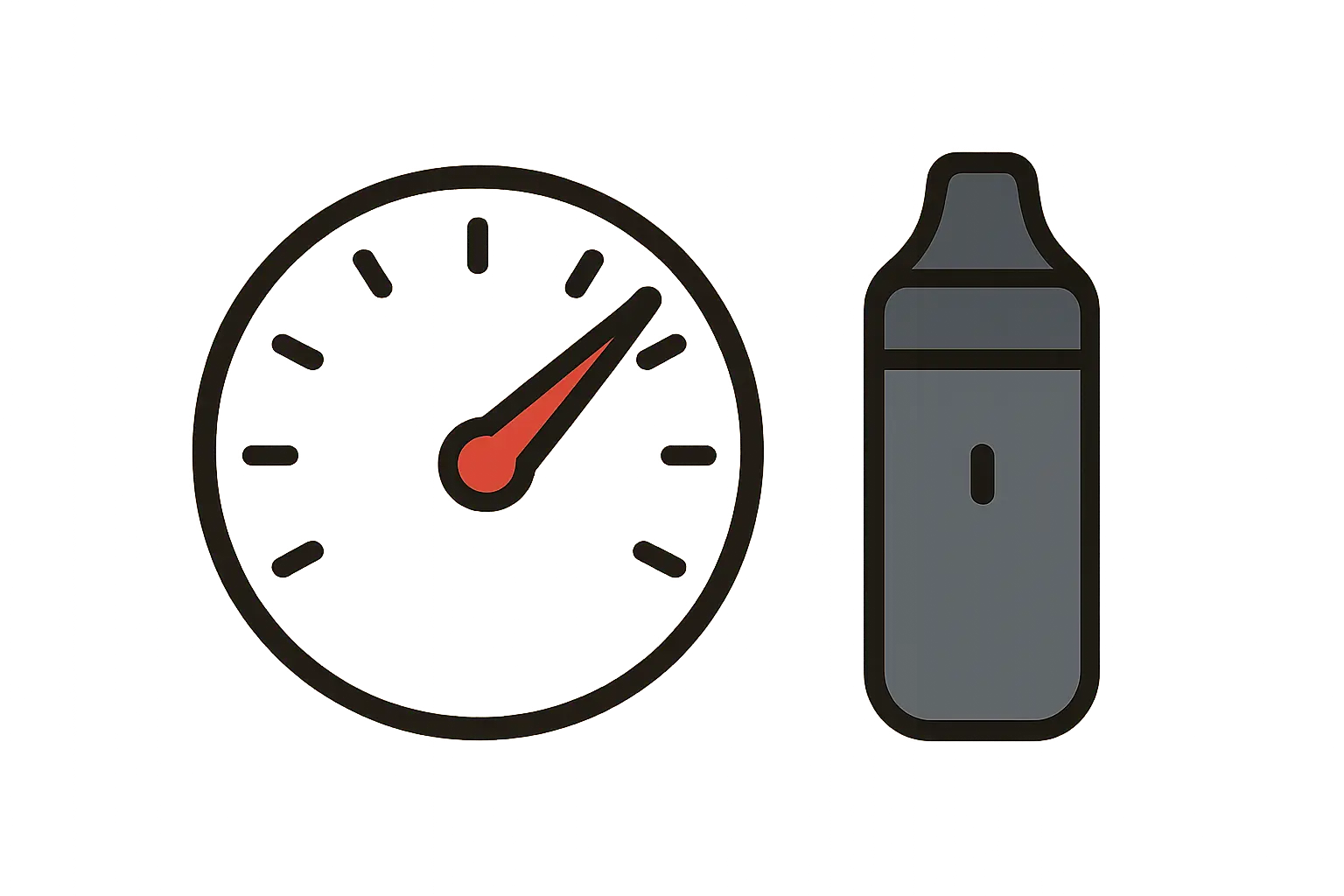 Illustration of a speed gauge beside a pod vape, representing how quickly nicotine salts raise blood nicotine levels