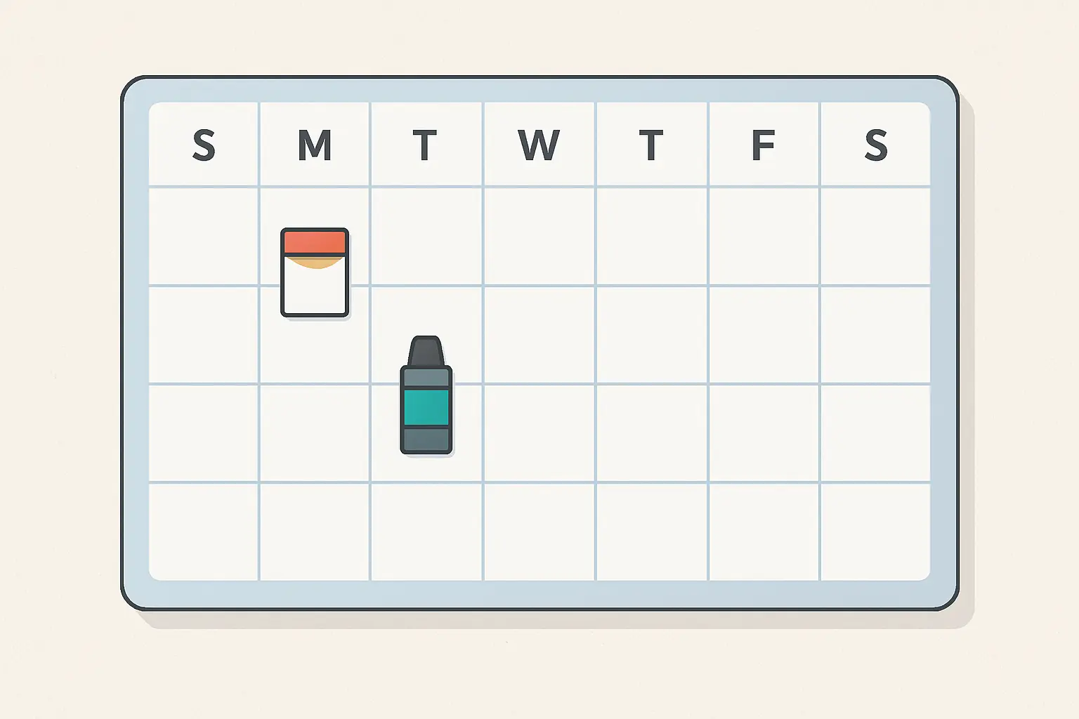 Illustration of a weekly calendar tracking a combined smoking and vaping quit schedule