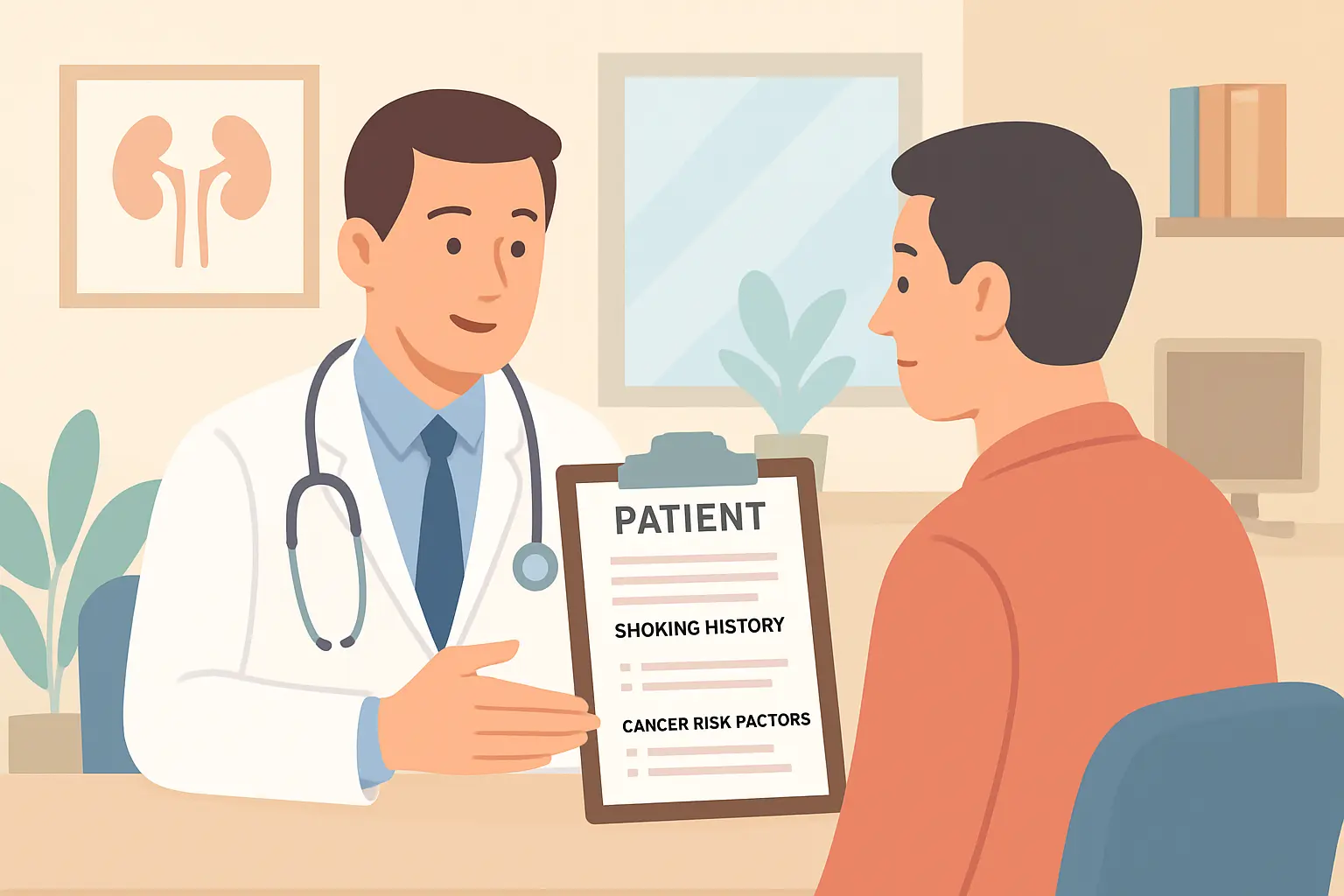 Urologist discussing smoking history and cancer risk factors with a patient
