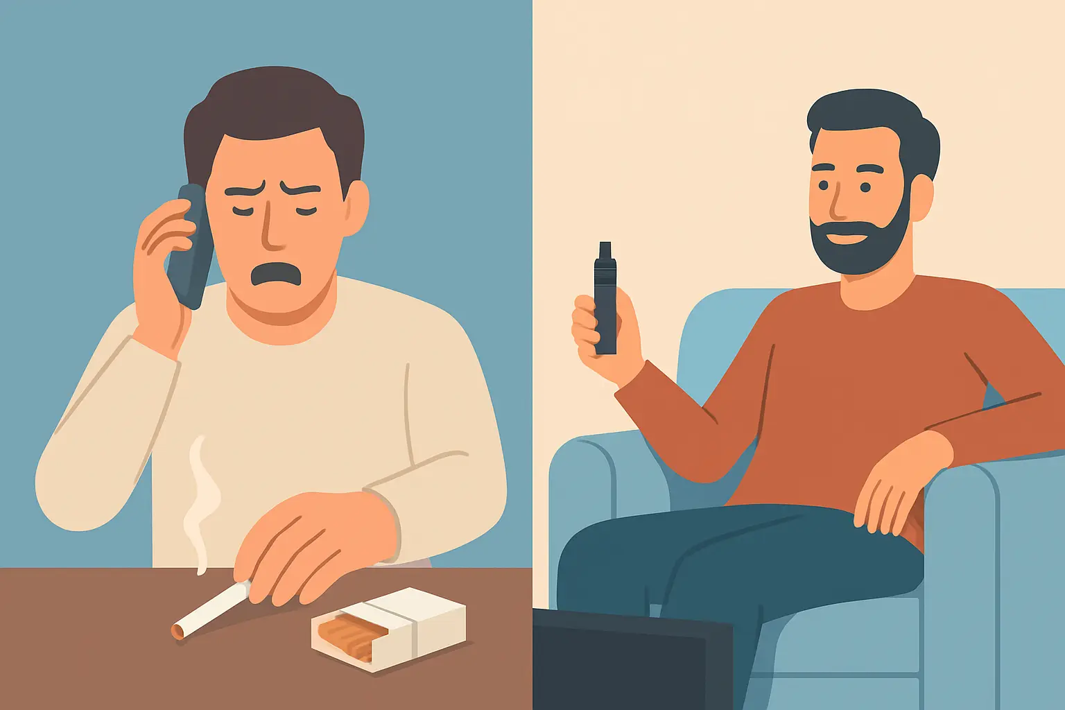 Illustration showing two separate everyday triggers, one for smoking and one for vaping