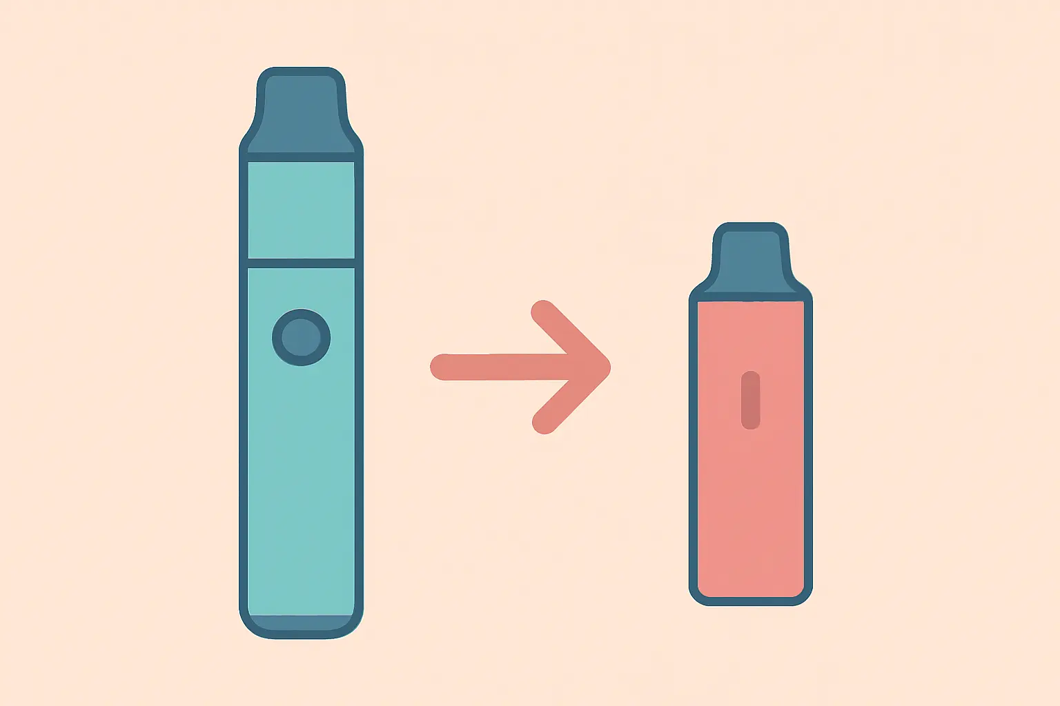 Illustration comparing a disposable vape and a refillable vape pen to show switching for a nicotine step-down