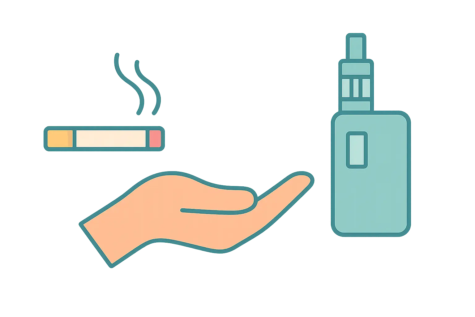 Illustration of a person choosing between a cigarette and a vape device