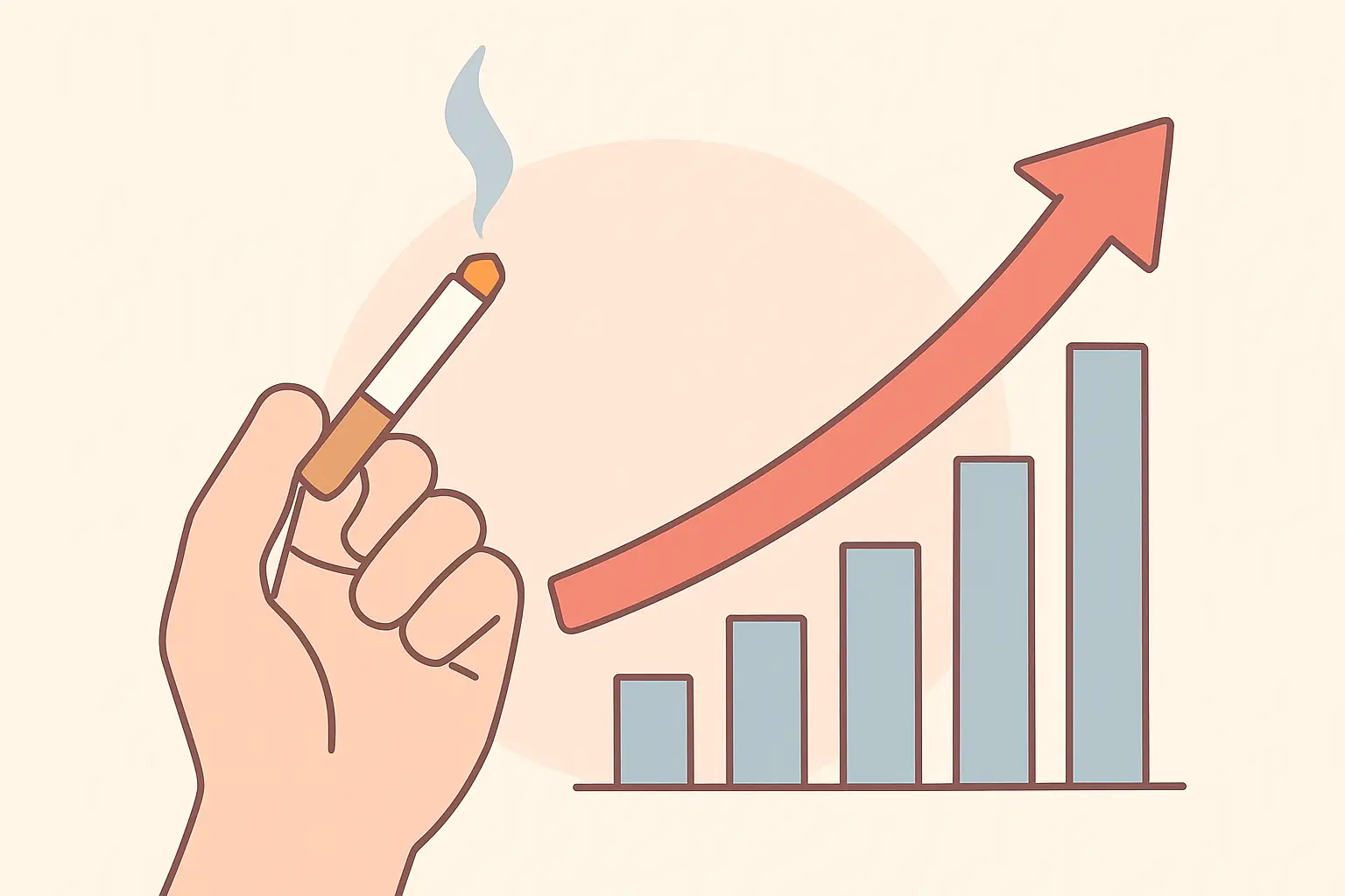 Illustration of a cigarette next to a rising graph representing nicotine's acute effect on blood pressure