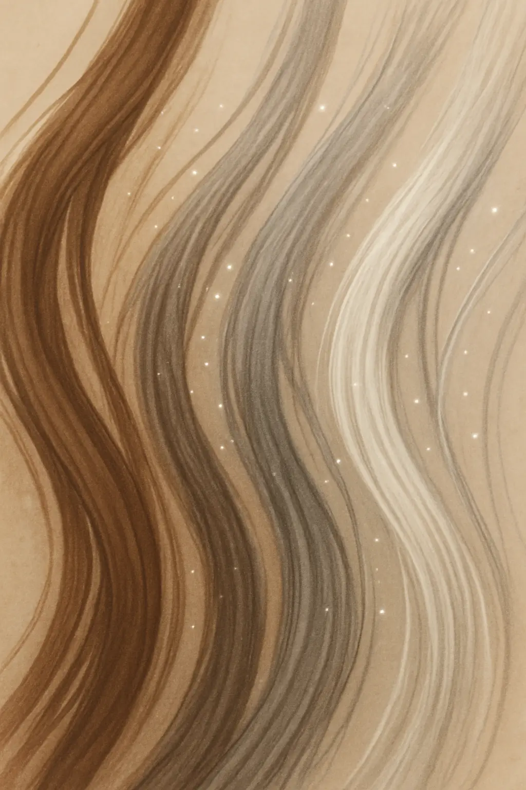 Illustration of hair strands transitioning from pigmented to grey, representing premature greying linked to oxidative stress