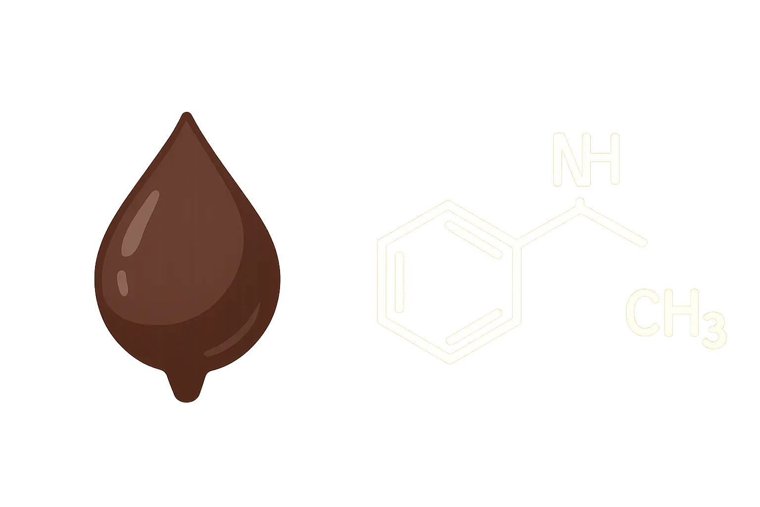 Illustration of a tar droplet and a nicotine molecule shown as two separate substances