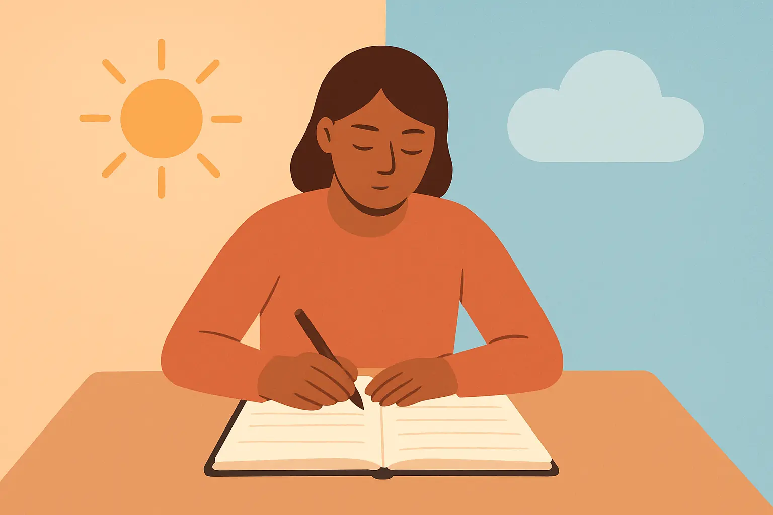 Illustration of a person writing a pros and cons list while deciding whether to quit smoking