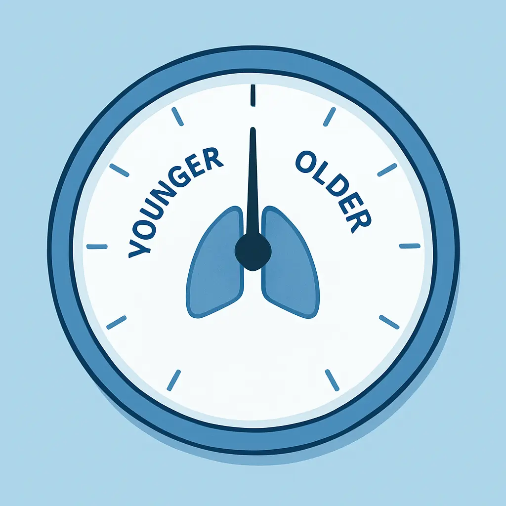 Illustration of a gauge representing how to read and interpret a lung age result