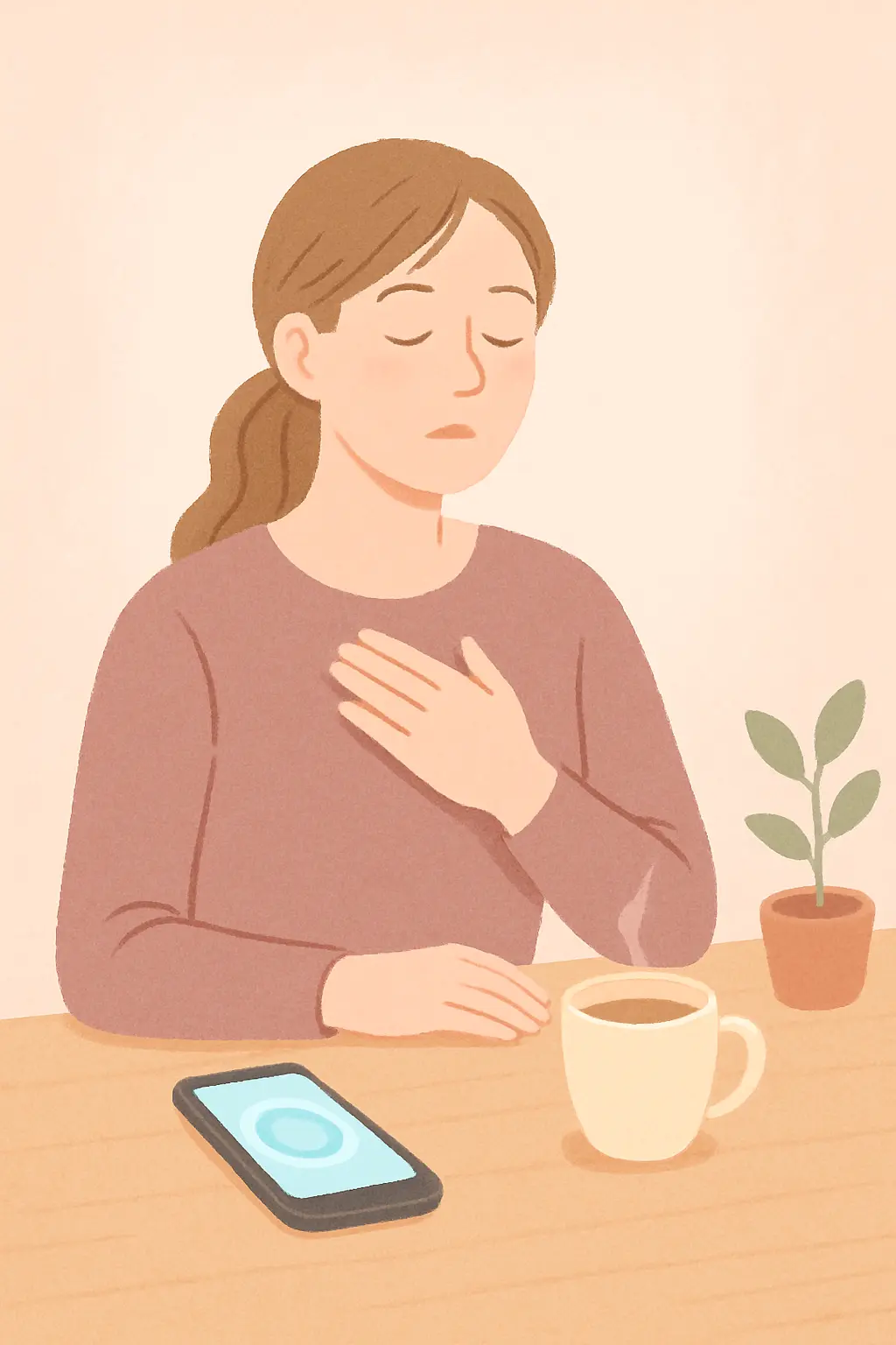 Woman using a breathing exercise to cope with a stress-triggered craving while quitting smoking