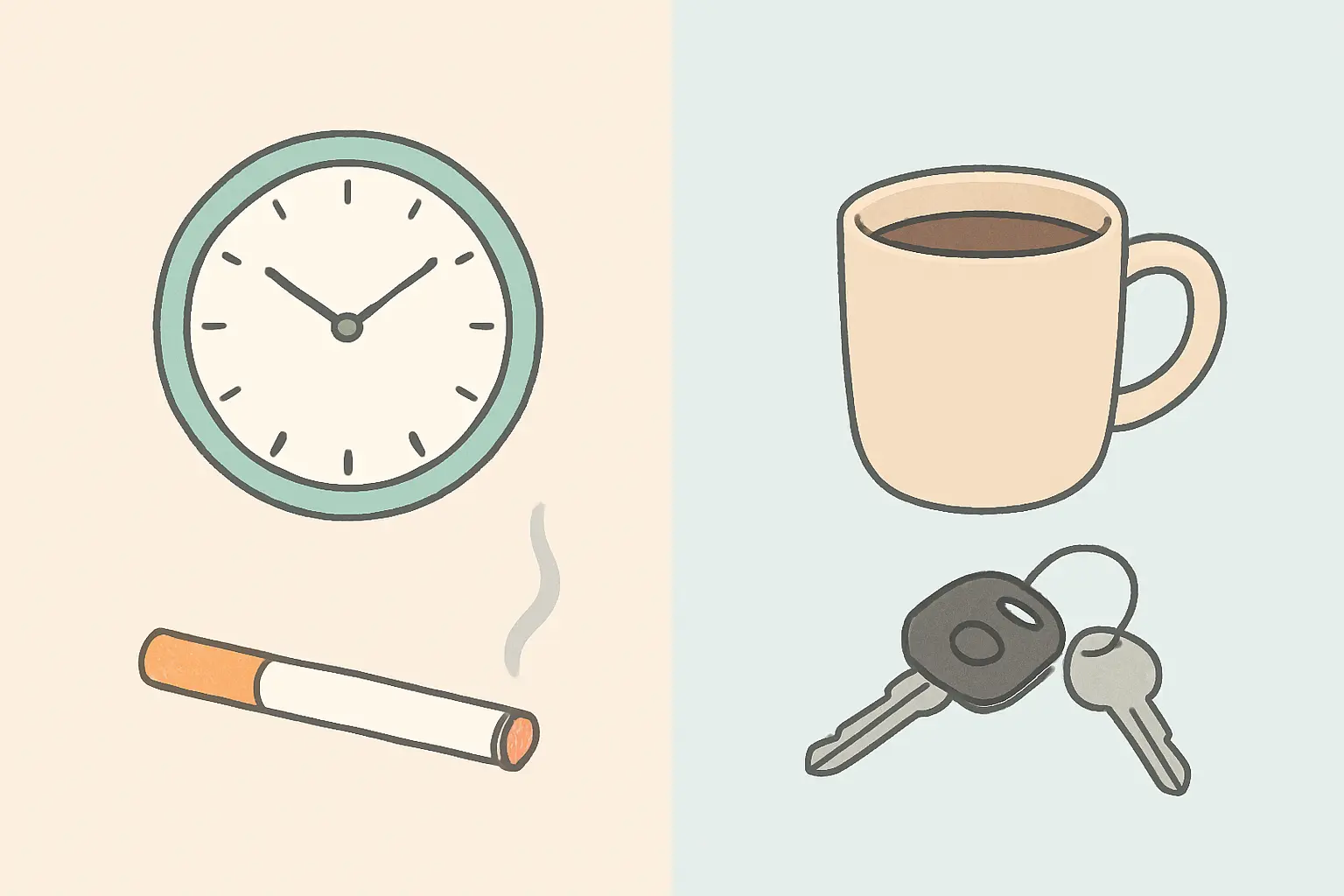Split illustration comparing physical nicotine dependence with habit-driven smoking triggers