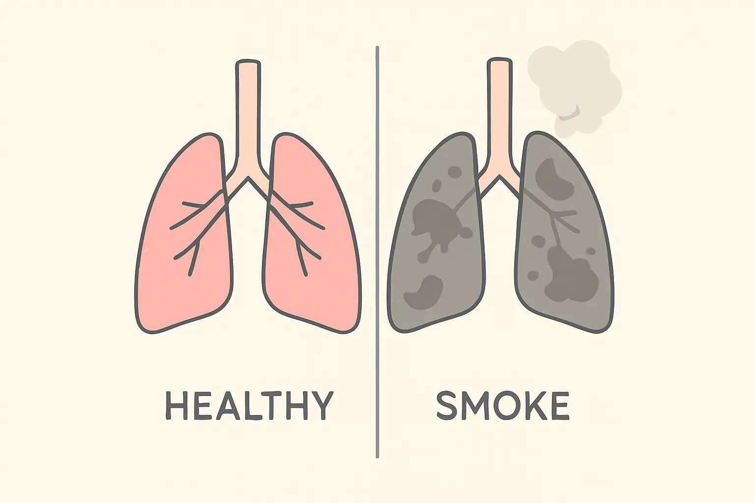 Illustration comparing healthy lungs and lungs affected by smoking