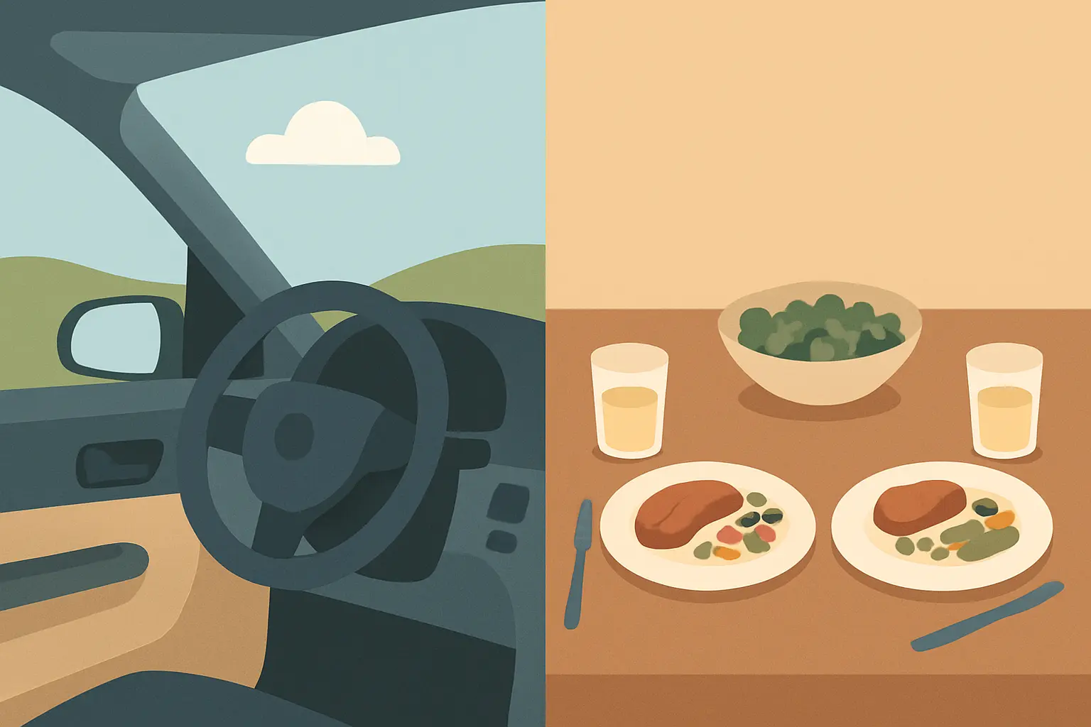 Illustration of shared everyday routines like the car and dinner table where smoking cues appear