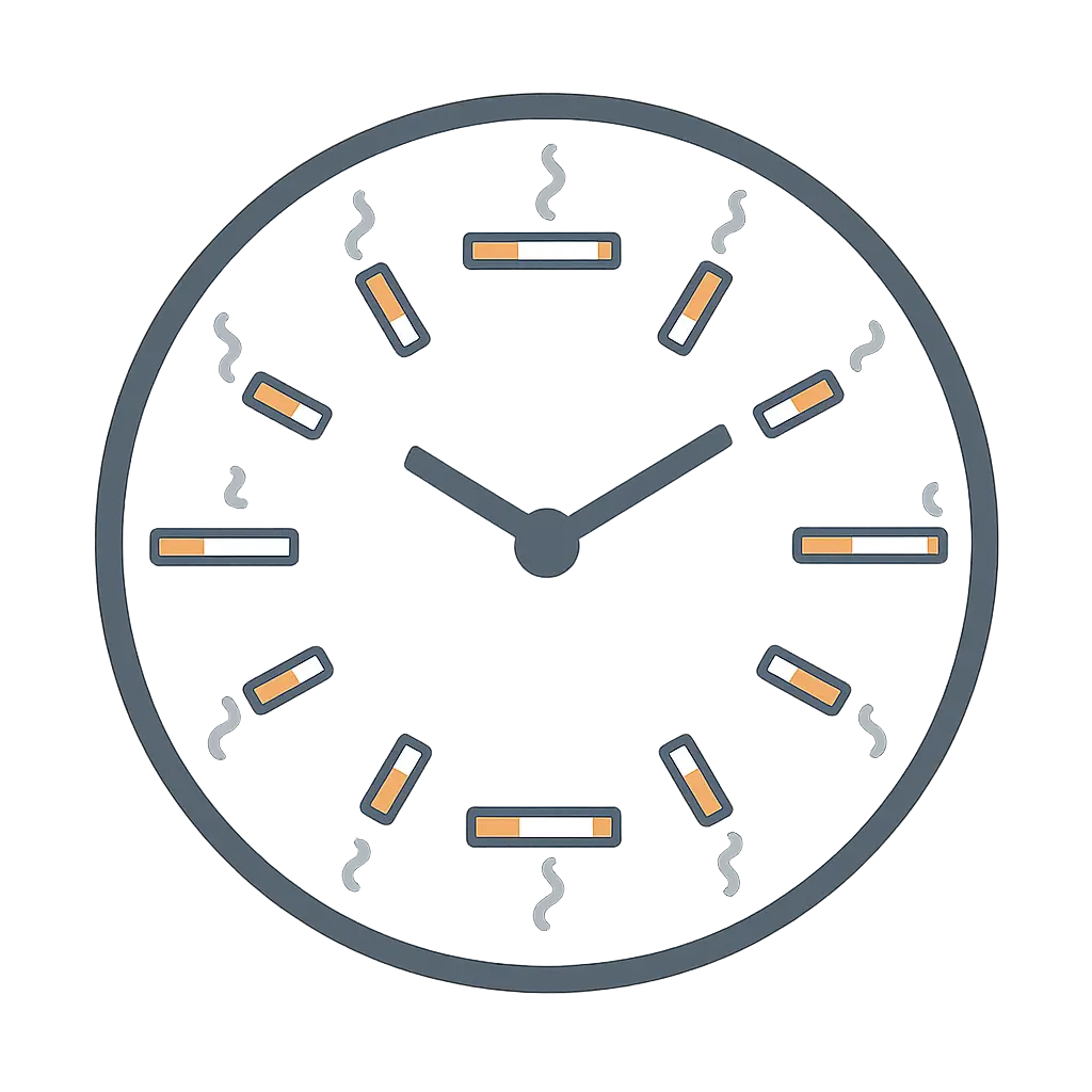 Clock illustration showing an hourly step-down schedule for reducing cigarettes