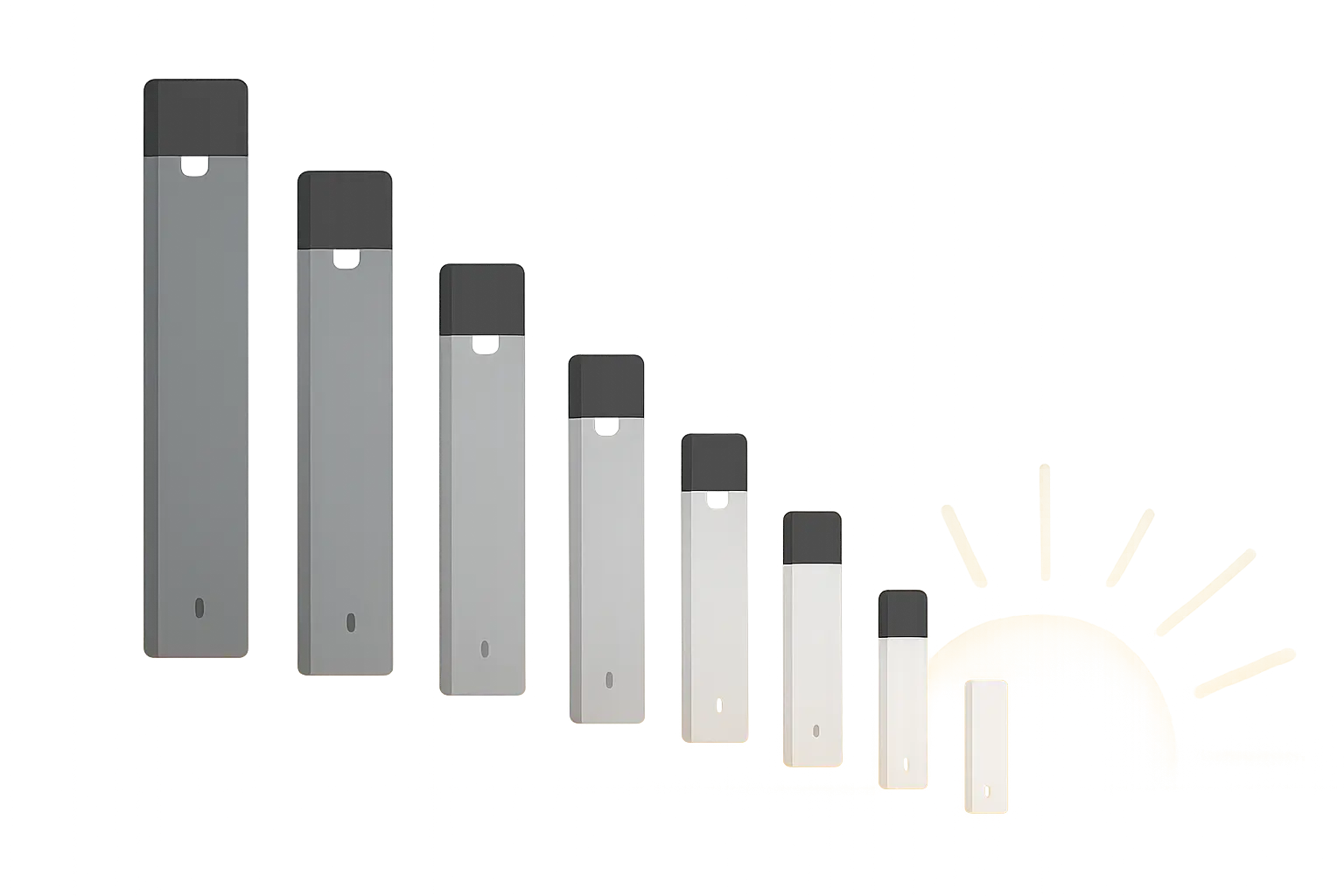 Illustration of a staircase of vape pods decreasing in strength, representing a gradual nicotine step-down plan