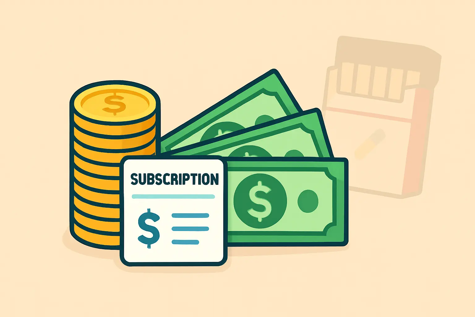 Illustration comparing a small subscription cost against the larger ongoing cost of a cigarette habit