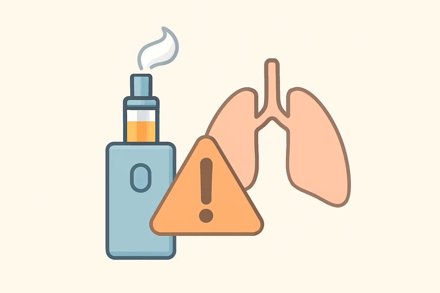 Illustration of a vape device beside a warning symbol representing vaping health risks