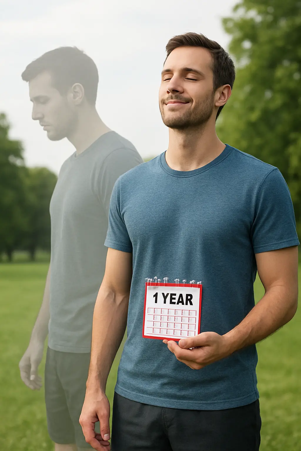 Person one year after quitting smoking breathing easily outdoors, representing improved lung age