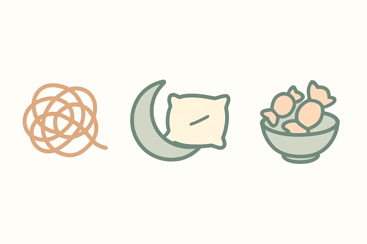 Three icons representing the drivers of early quit breakouts: stress, disrupted sleep and increased sugar intake