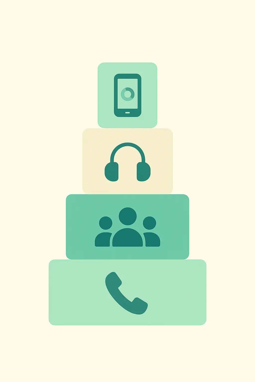 Illustration of a layered support stack combining a quitline, podcasts, a community group and a tracking app for quitting smoking